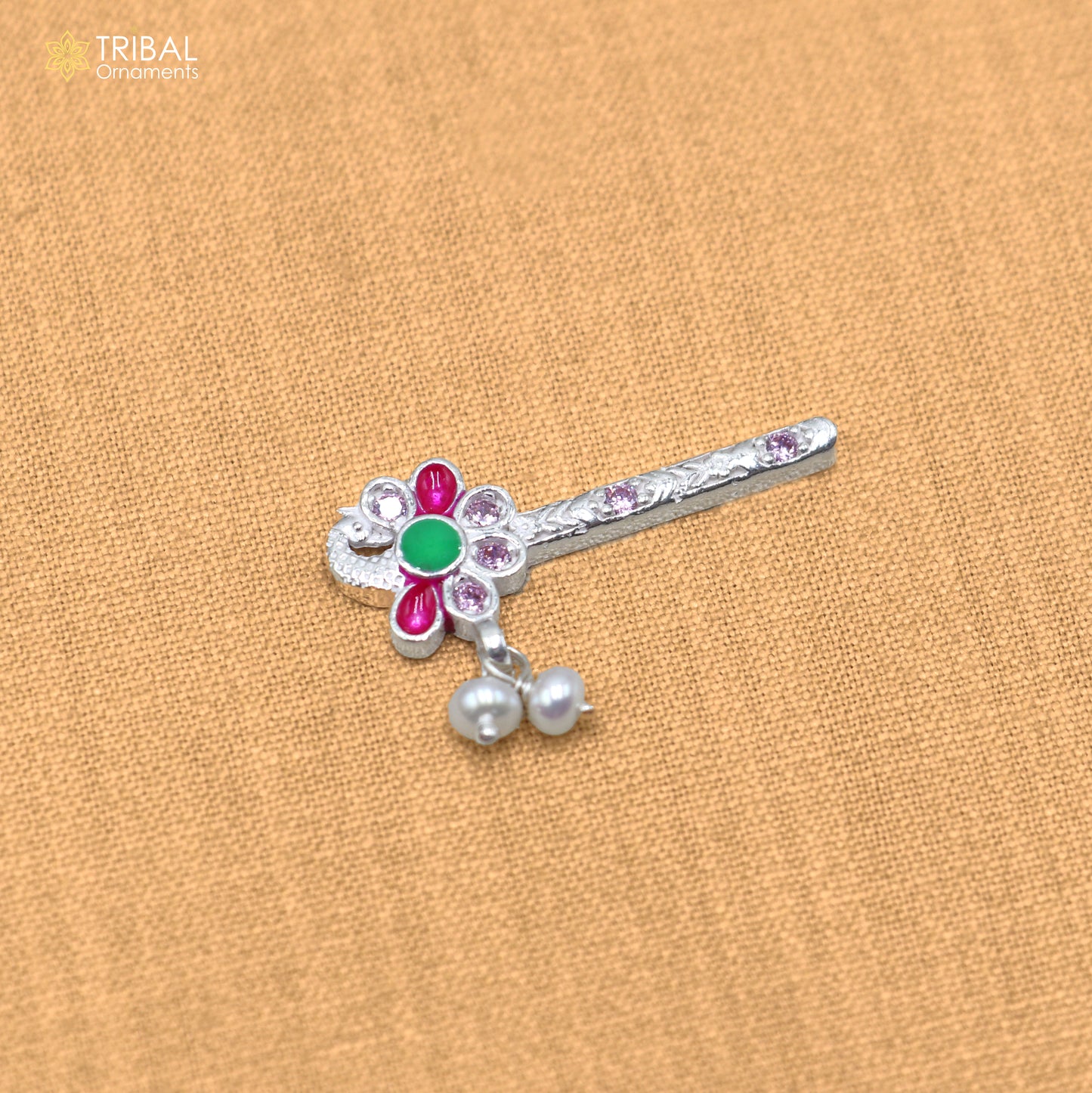 925 sterling silver stone design bansuri laddu Gopala flute, Krishna flute su1435