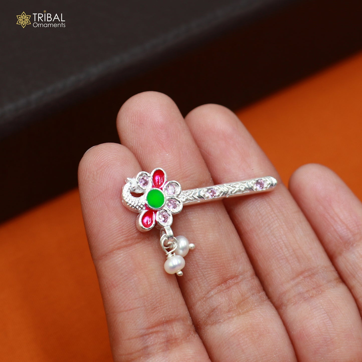 925 sterling silver stone design bansuri laddu Gopala flute, Krishna flute su1435