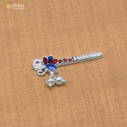 925 sterling silver stone design bansuri laddu Gopala flute, Krishna flute su1436