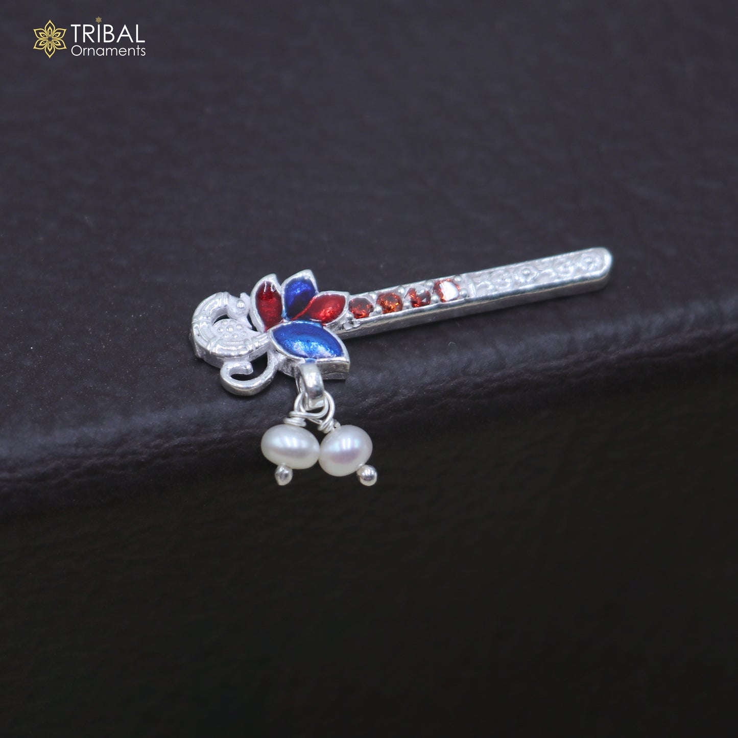 925 sterling silver stone design bansuri laddu Gopala flute, Krishna flute su1436