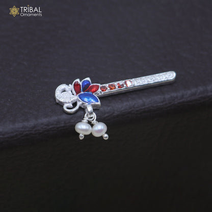 925 sterling silver stone design bansuri laddu Gopala flute, Krishna flute su1436