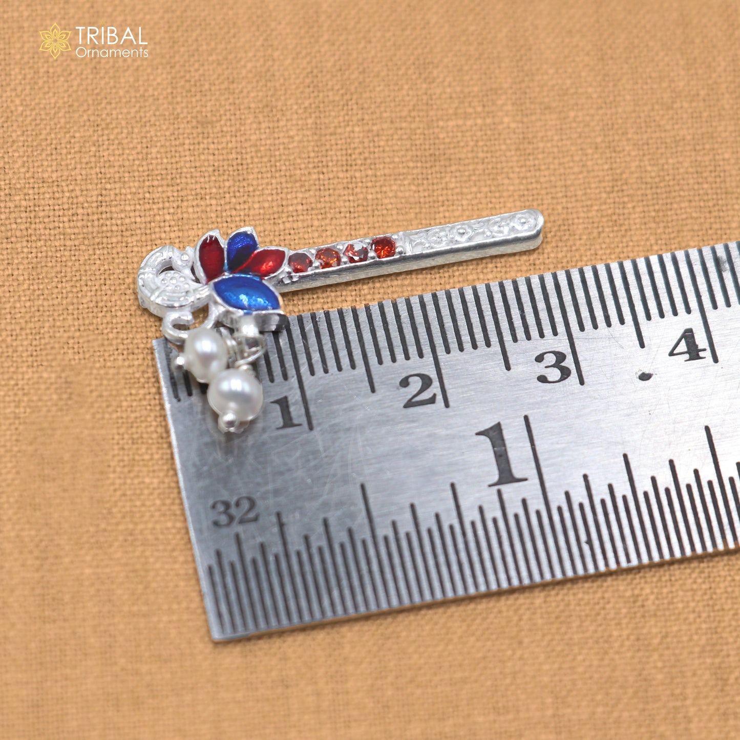 925 sterling silver stone design bansuri laddu Gopala flute, Krishna flute su1436