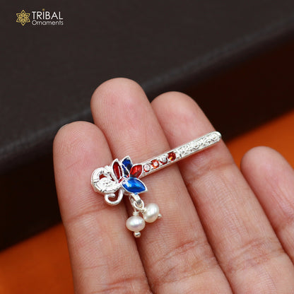 925 sterling silver stone design bansuri laddu Gopala flute, Krishna flute su1436