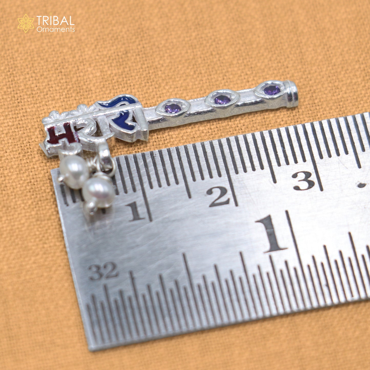 925 sterling silver stone design bansuri laddu Gopala flute, Krishna flute su1437
