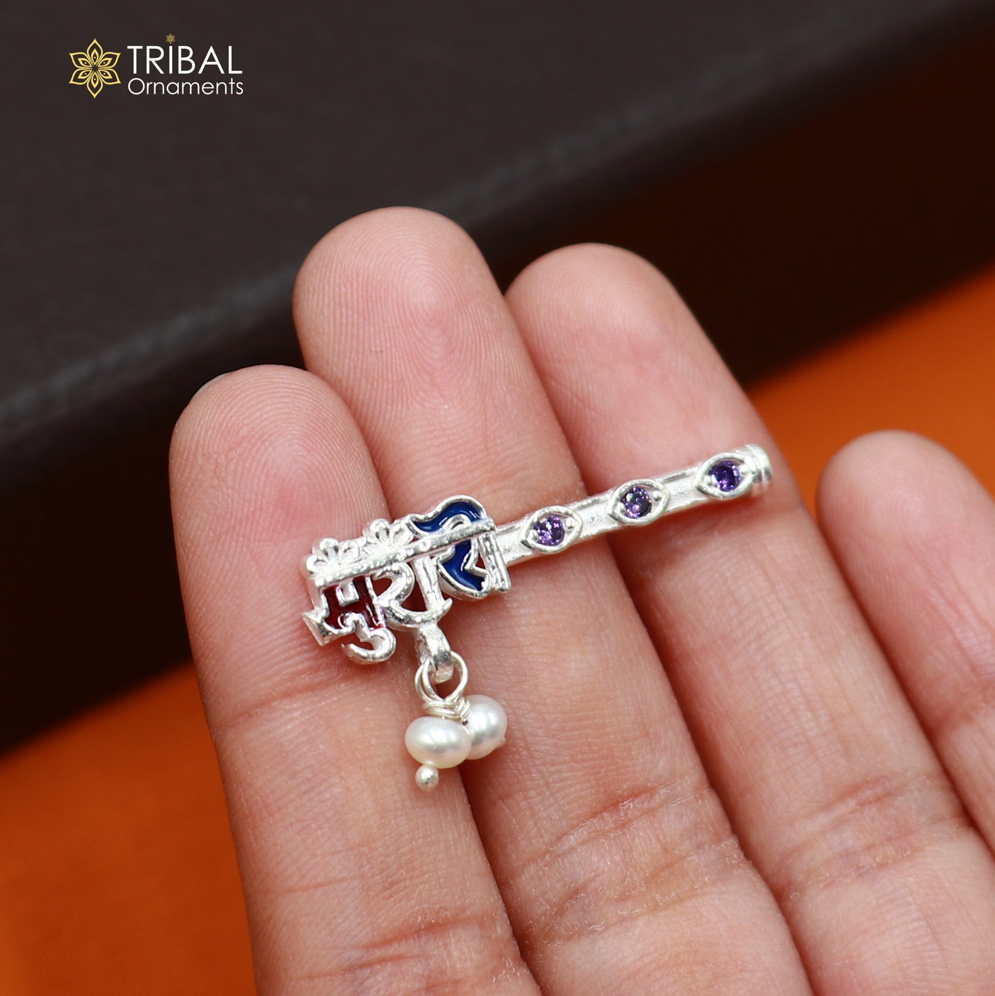 925 sterling silver stone design bansuri laddu Gopala flute, Krishna flute su1437