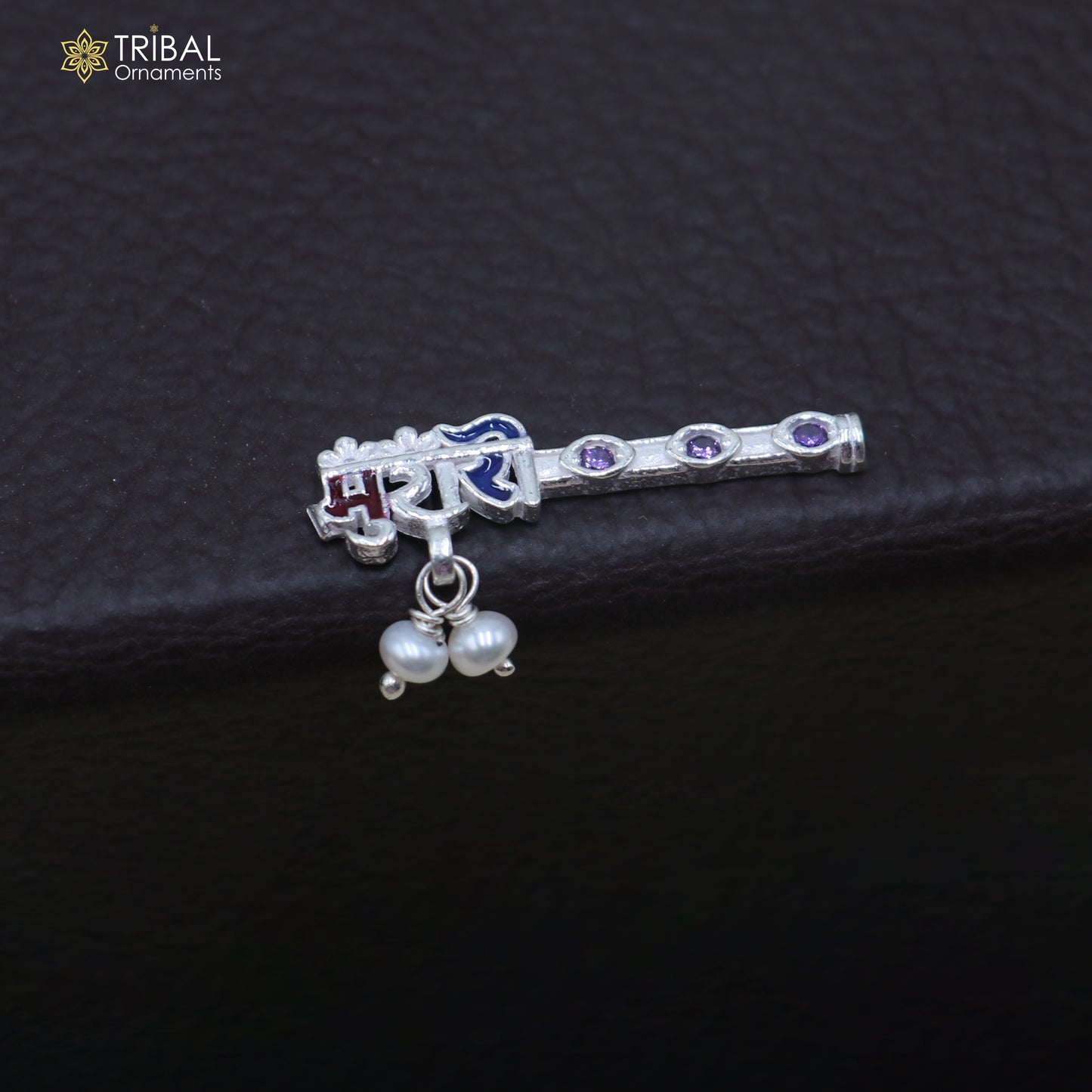 925 sterling silver stone design bansuri laddu Gopala flute, Krishna flute su1437