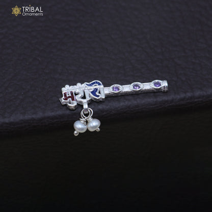 925 sterling silver stone design bansuri laddu Gopala flute, Krishna flute su1437