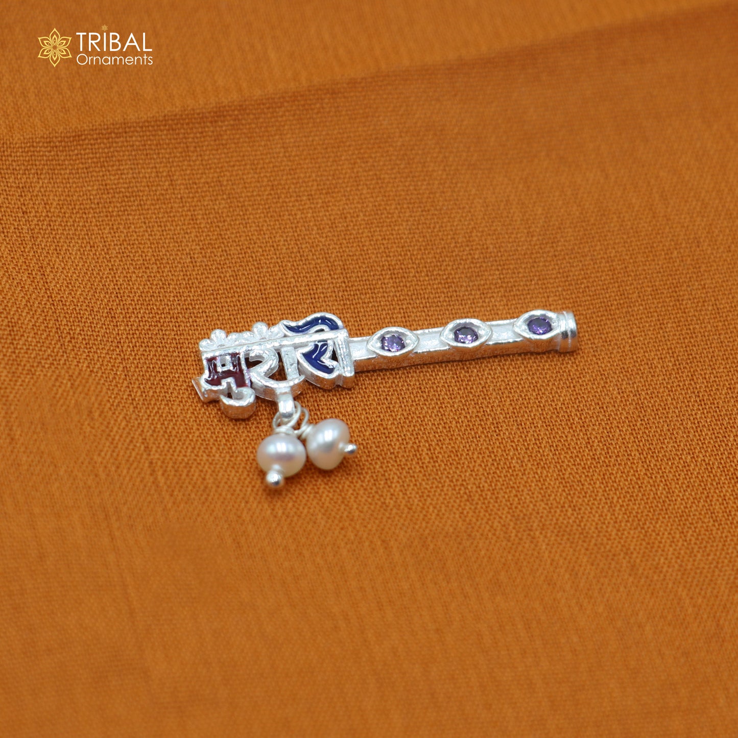 925 sterling silver stone design bansuri laddu Gopala flute, Krishna flute su1437