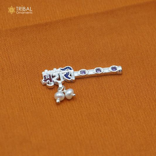 925 sterling silver stone design bansuri laddu Gopala flute, Krishna flute su1437