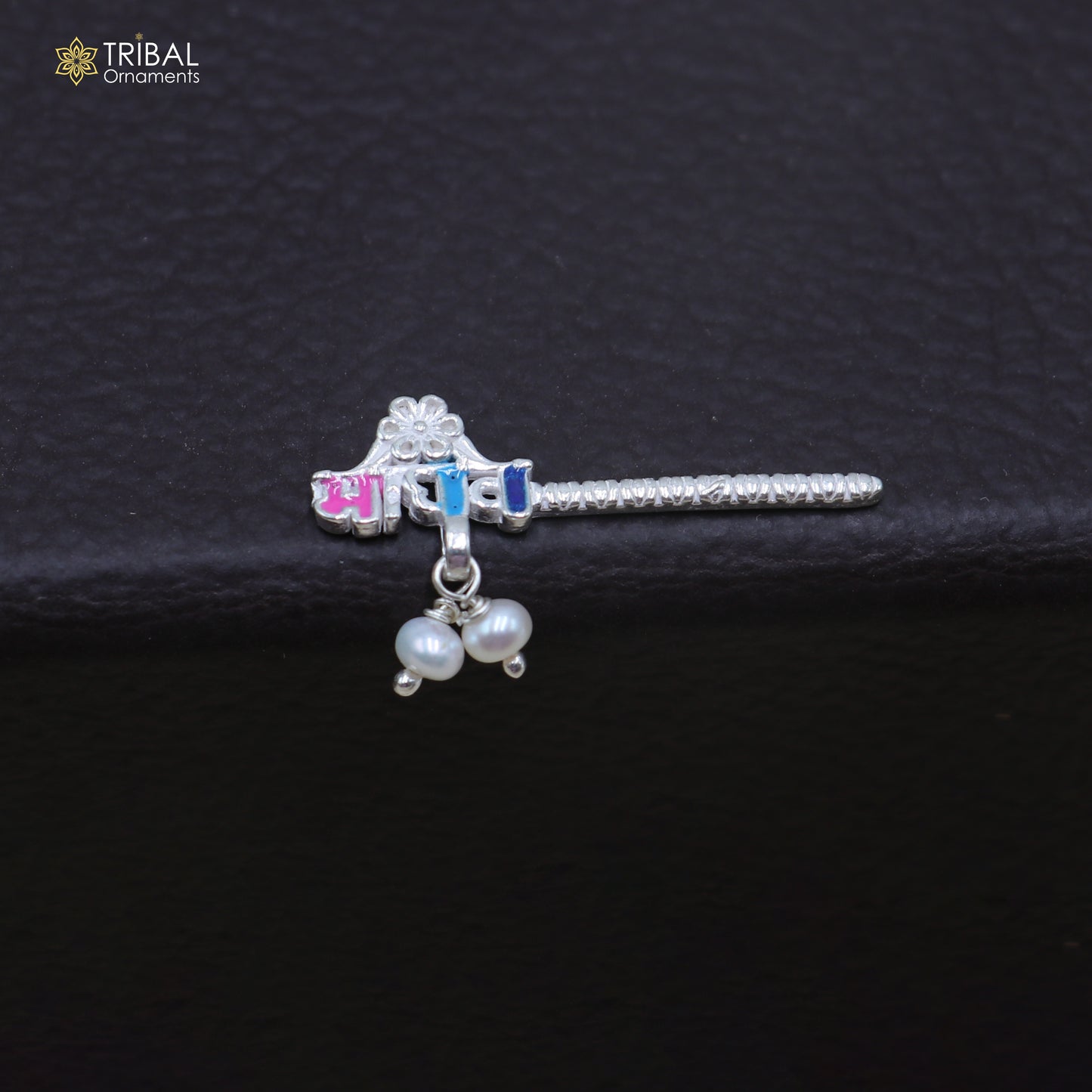 925 sterling silver stone design bansuri laddu Gopala flute, Krishna flute su1438