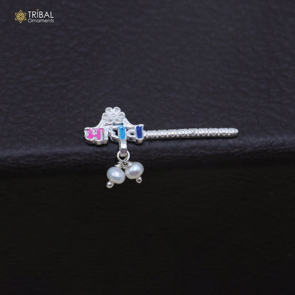 925 sterling silver stone design bansuri laddu Gopala flute, Krishna flute su1438