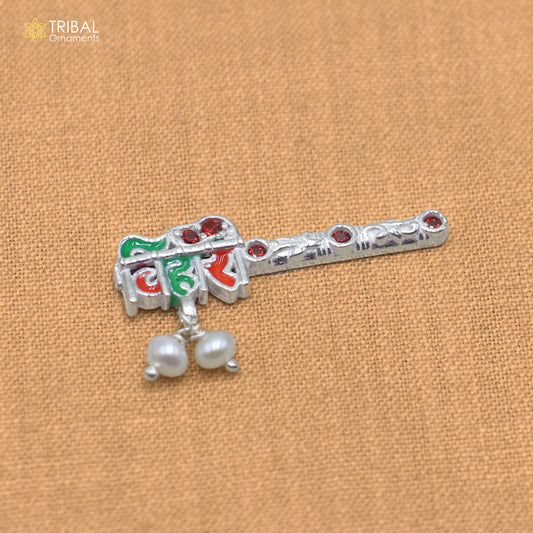925 sterling silver stone design bansuri laddu Gopala flute, Krishna flute su1439