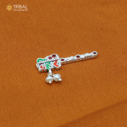 925 sterling silver stone design bansuri laddu Gopala flute, Krishna flute su1439
