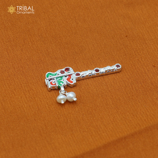 925 sterling silver stone design bansuri laddu Gopala flute, Krishna flute su1439