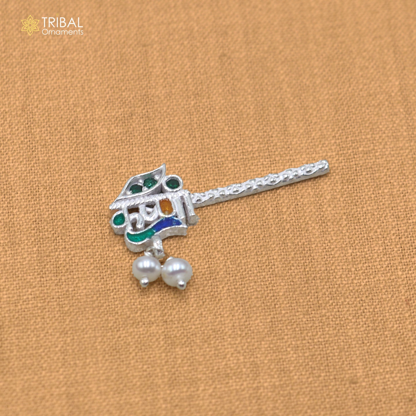 925 sterling silver stone design bansuri laddu Gopala flute, Krishna flute su1440