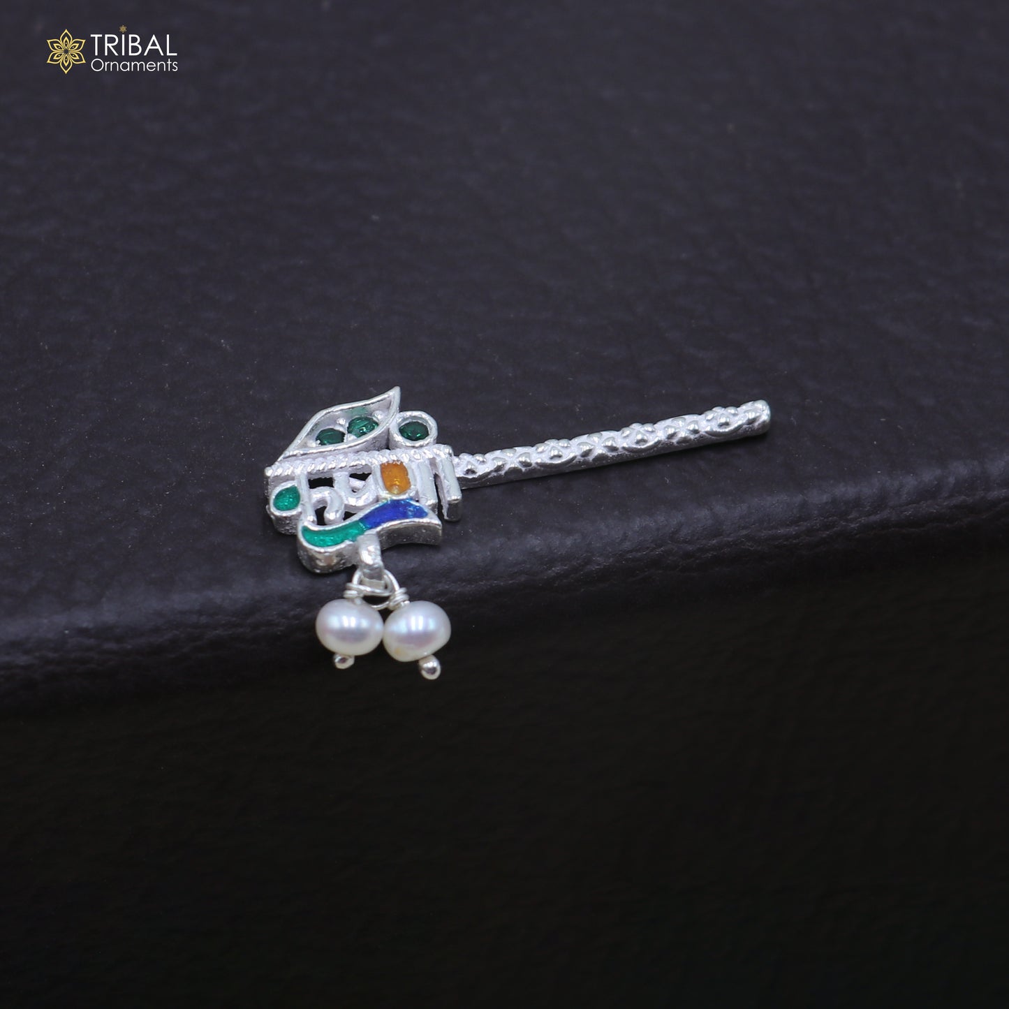925 sterling silver stone design bansuri laddu Gopala flute, Krishna flute su1440
