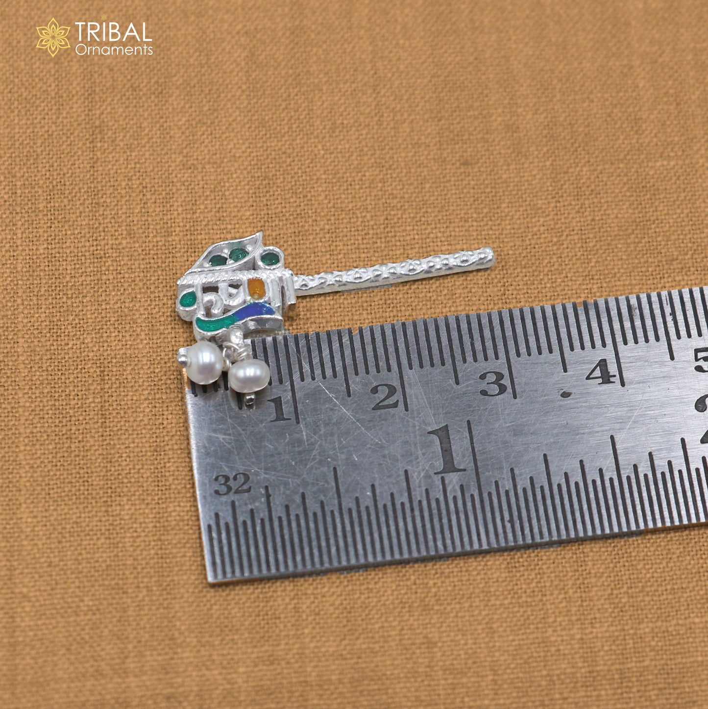 925 sterling silver stone design bansuri laddu Gopala flute, Krishna flute su1440