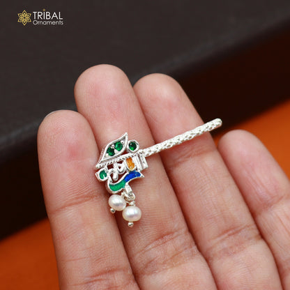 925 sterling silver stone design bansuri laddu Gopala flute, Krishna flute su1440