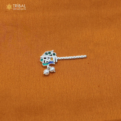 925 sterling silver stone design bansuri laddu Gopala flute, Krishna flute su1440