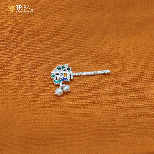 925 sterling silver stone design bansuri laddu Gopala flute, Krishna flute su1440