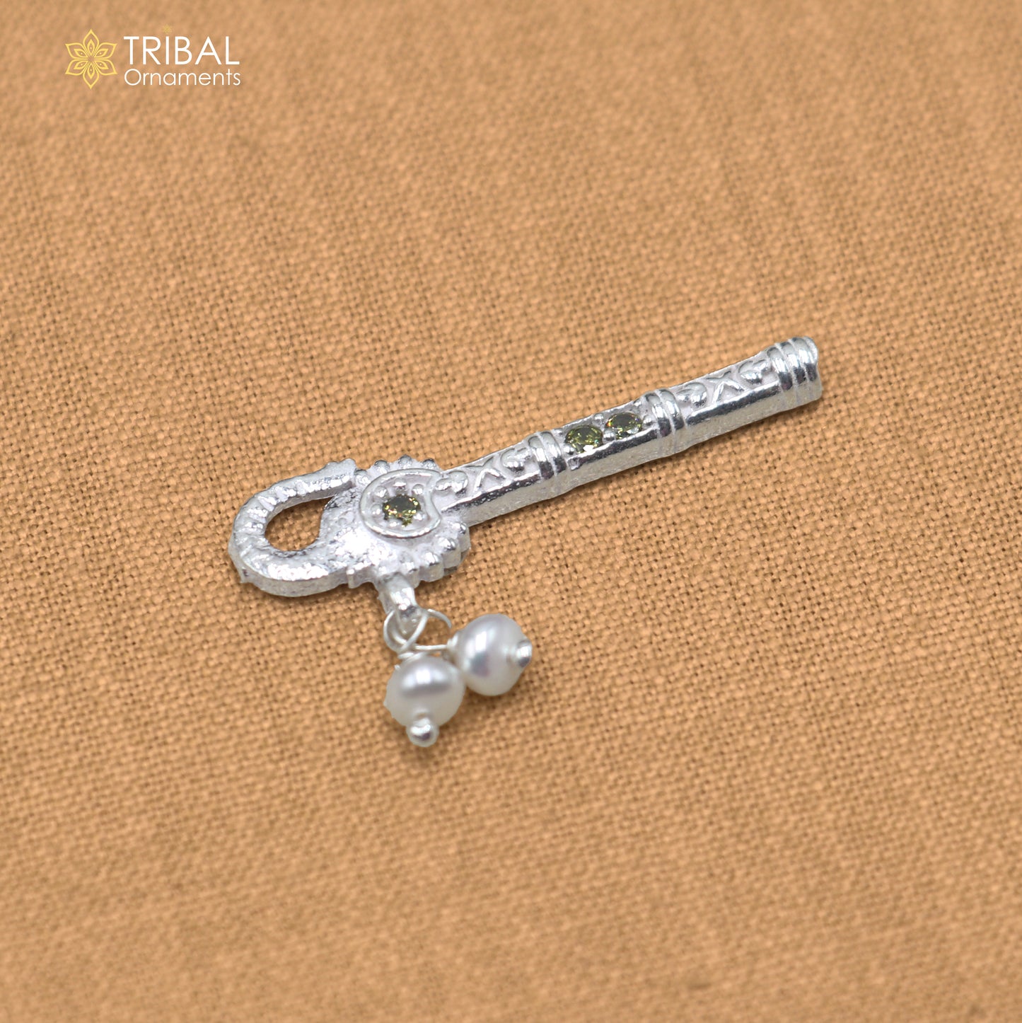 925 sterling silver stone design bansuri laddu Gopala flute, Krishna flute su1442