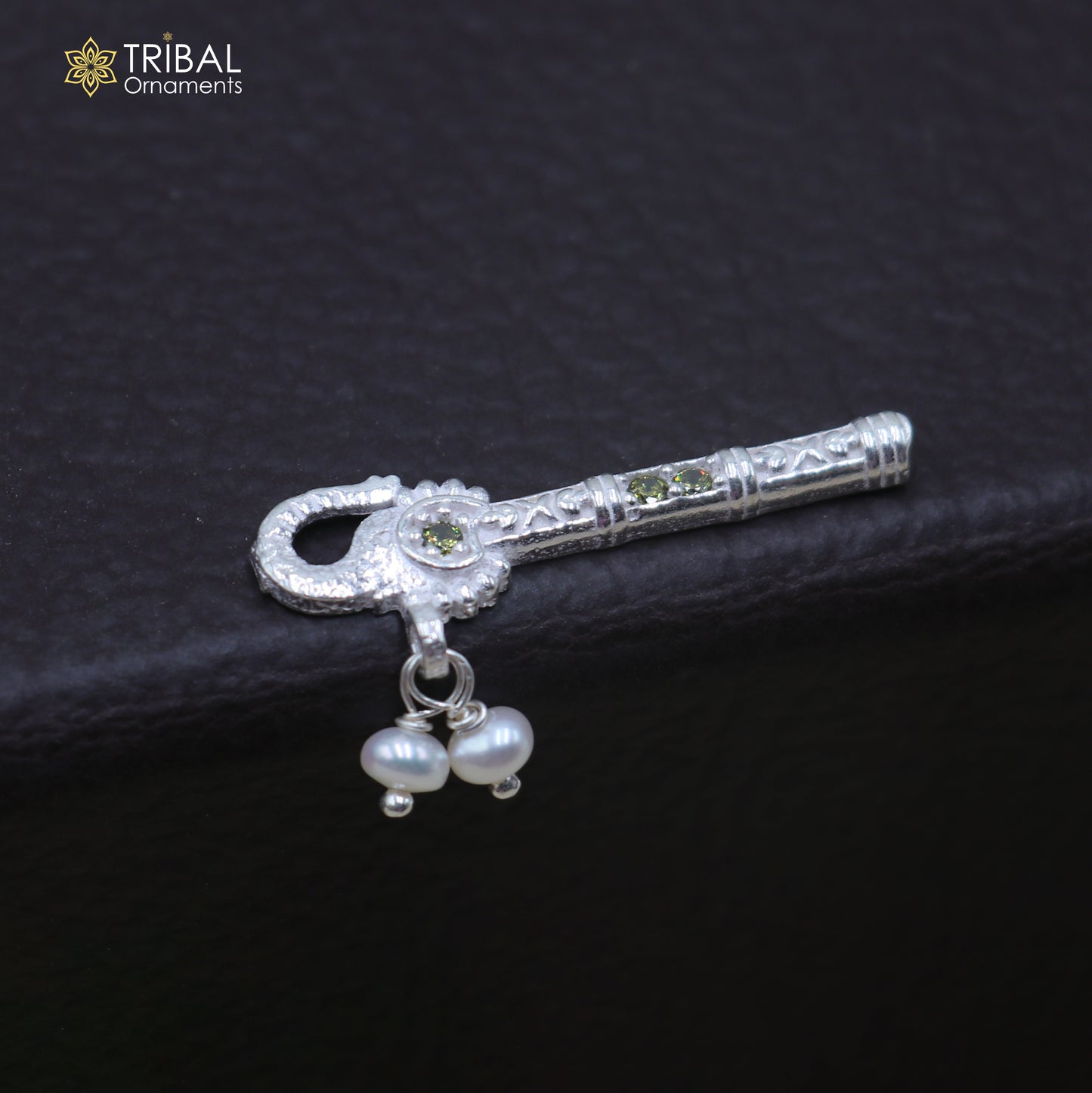 925 sterling silver stone design bansuri laddu Gopala flute, Krishna flute su1442