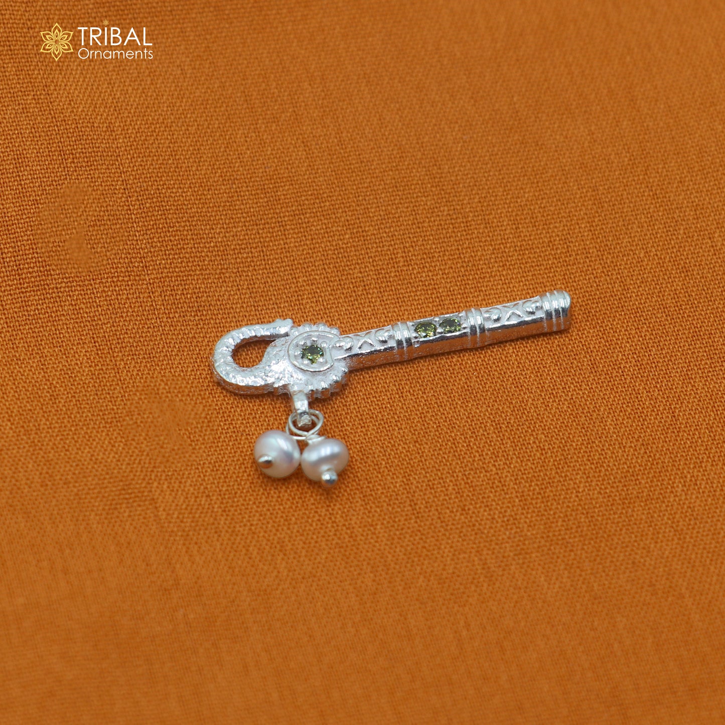 925 sterling silver stone design bansuri laddu Gopala flute, Krishna flute su1442