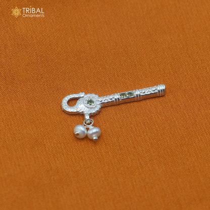925 sterling silver stone design bansuri laddu Gopala flute, Krishna flute su1442