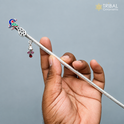 925 sterling silver minakari design bansuri laddu Gopala flute, Krishna flute su1443
