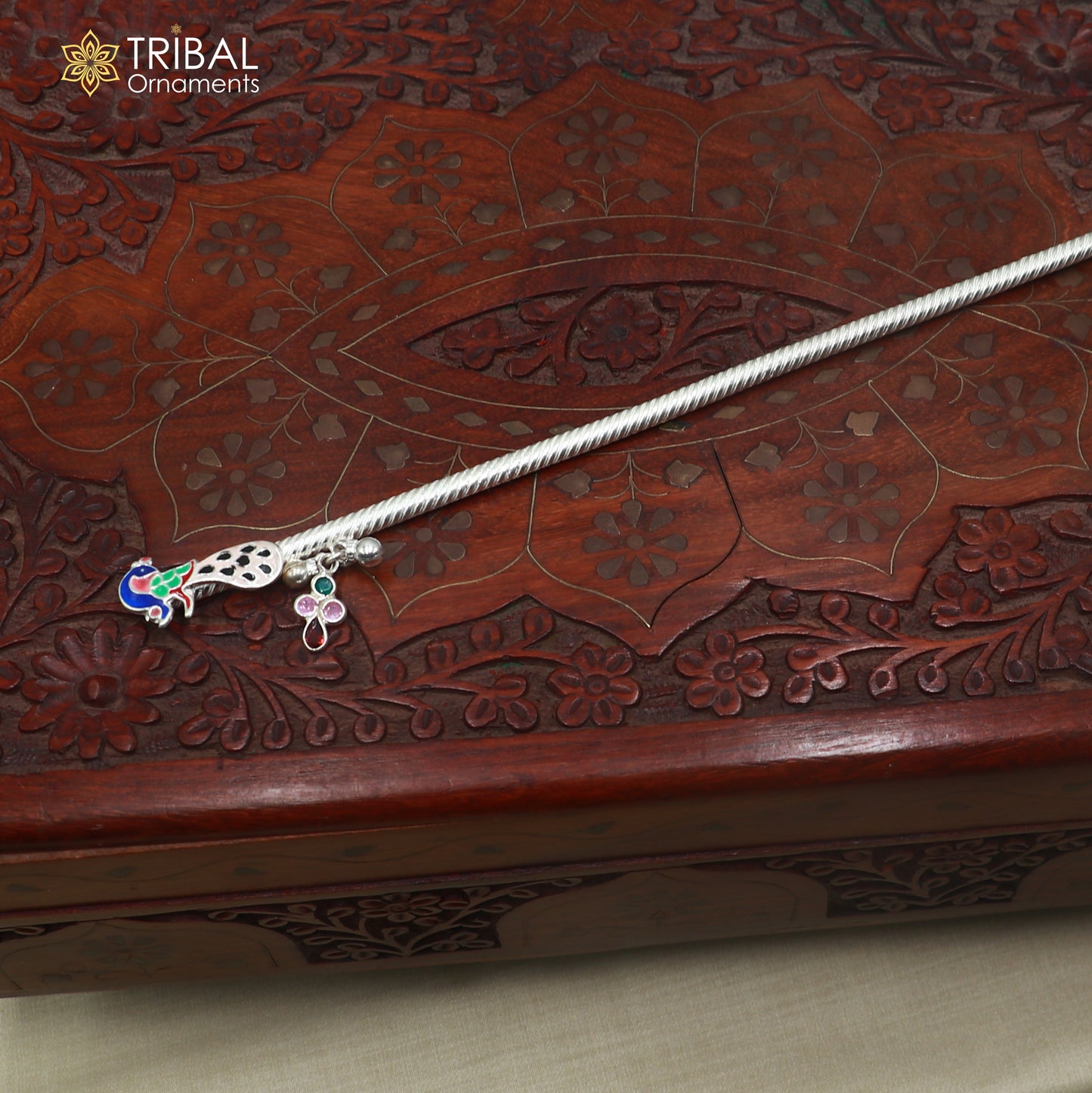 925 sterling silver minakari design bansuri laddu Gopala flute, Krishna flute su1443