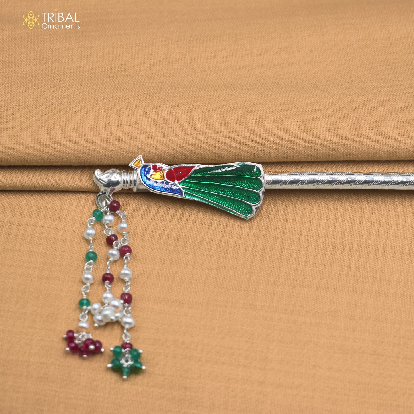 925 sterling silver minakari design bansuri laddu Gopala flute, Krishna flute su1444