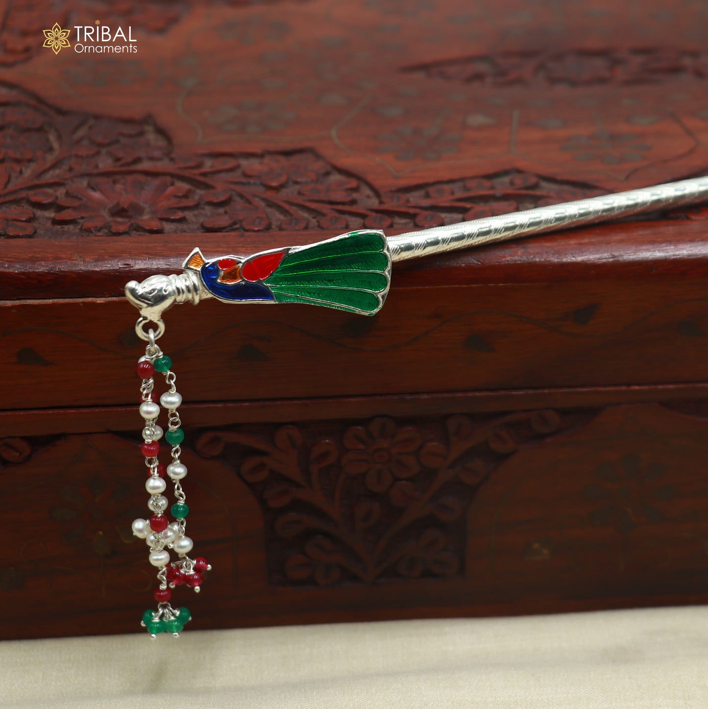 925 sterling silver minakari design bansuri laddu Gopala flute, Krishna flute su1444