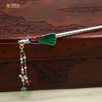 925 sterling silver minakari design bansuri laddu Gopala flute, Krishna flute su1444