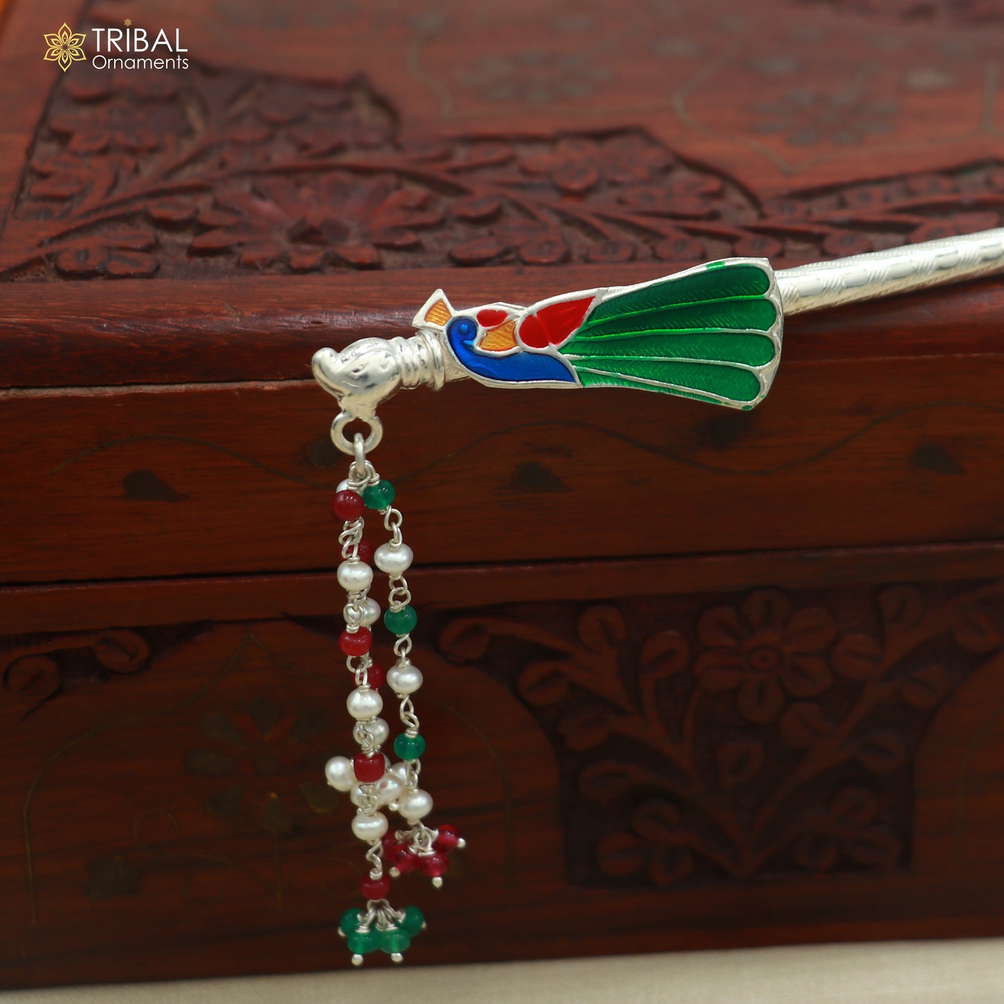 925 sterling silver minakari design bansuri laddu Gopala flute, Krishna flute su1444