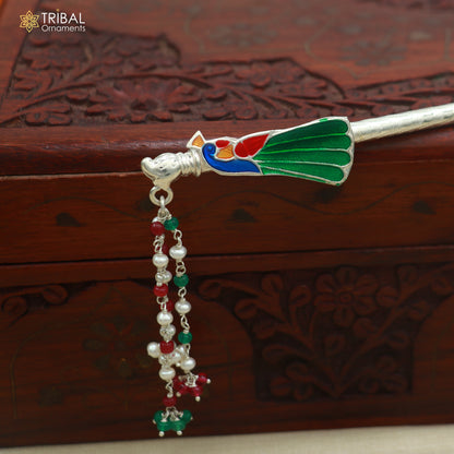 925 sterling silver minakari design bansuri laddu Gopala flute, Krishna flute su1444