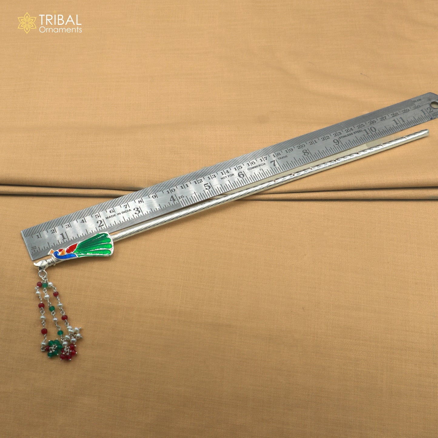 925 sterling silver minakari design bansuri laddu Gopala flute, Krishna flute su1444