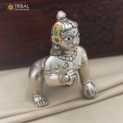 925 sterling silver green stone laddu Gopala sishful traditional Krishna jewelry su1450