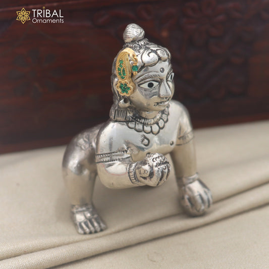 925 sterling silver green stone laddu Gopala sishful traditional Krishna jewelry su1450