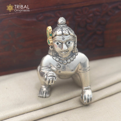 925 sterling silver green stone laddu Gopala sishful traditional Krishna jewelry su1450