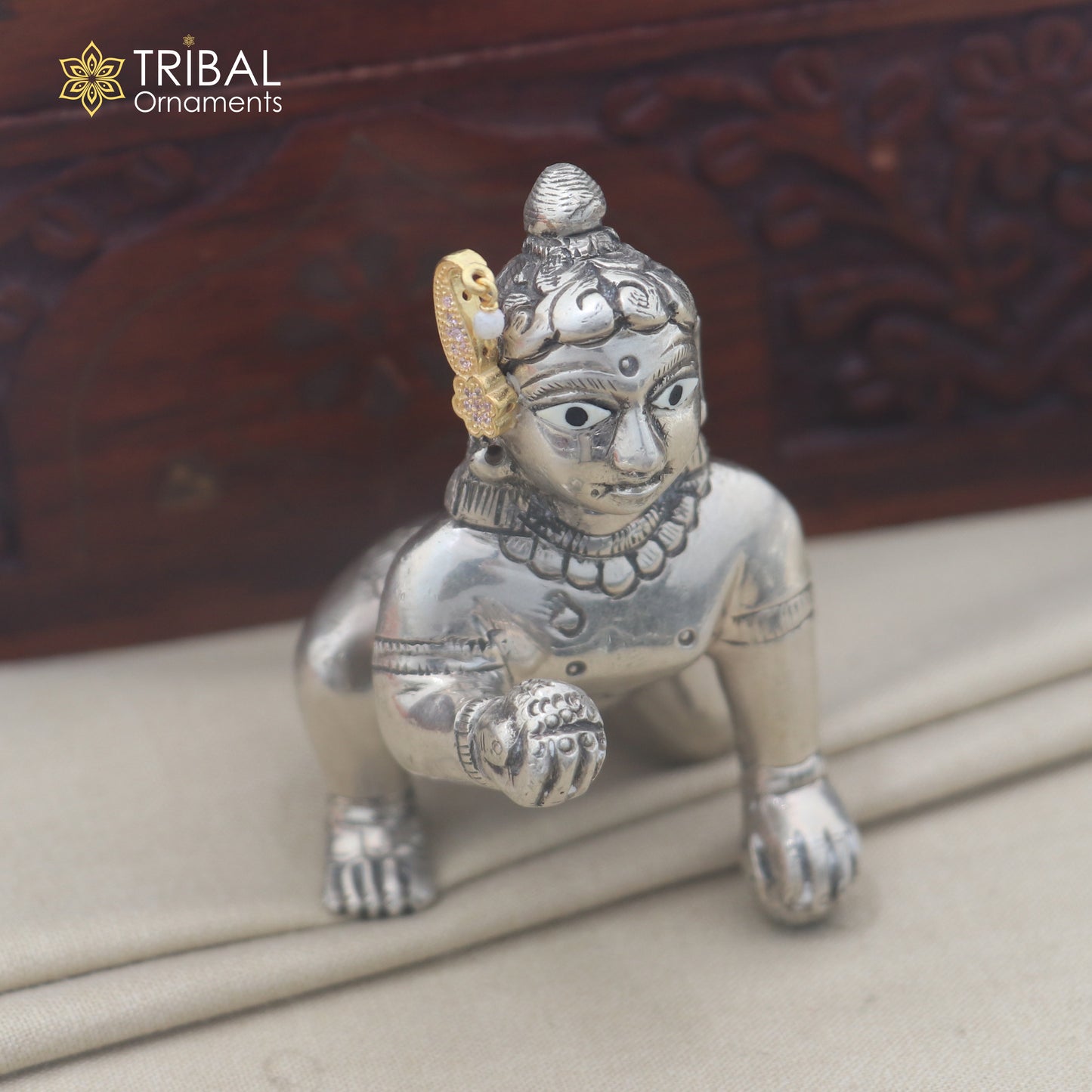 925 sterling silver light pink stone laddu Gopala sishful traditional Krishna jewelry su1451
