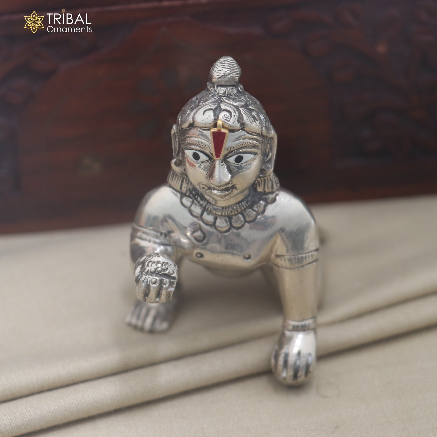 925 sterling silver red tilak stone laddu Gopala traditional idol article su1452