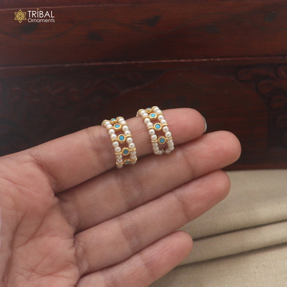 925 sterling silver pearl and turquoise stone laddu Gopala bangle kada traditional Krishna jewelry su1454