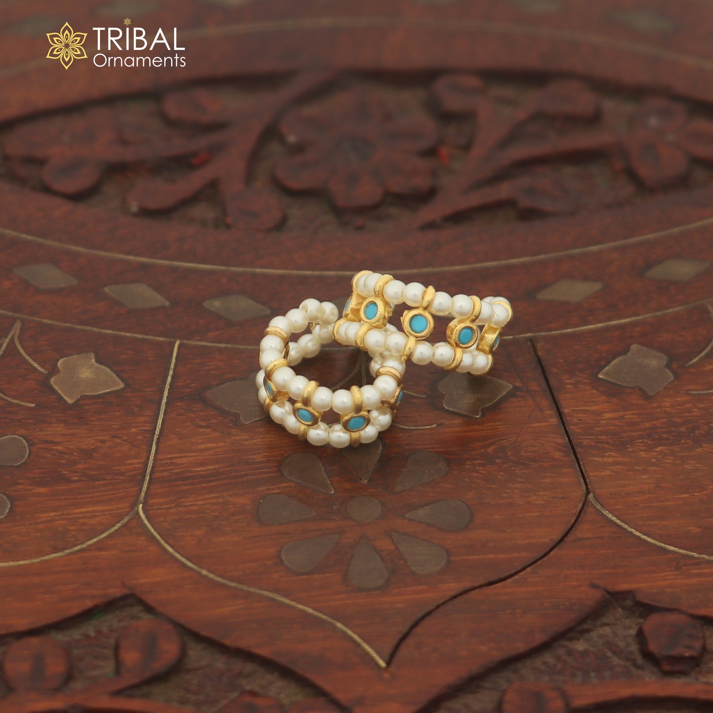 925 sterling silver pearl and turquoise stone laddu Gopala bangle kada traditional Krishna jewelry su1454