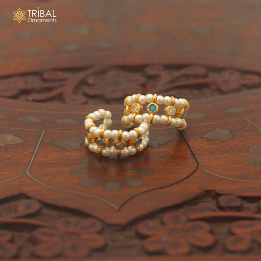 925 sterling silver pearl and turquoise stone laddu Gopala bangle kada traditional Krishna jewelry su1455