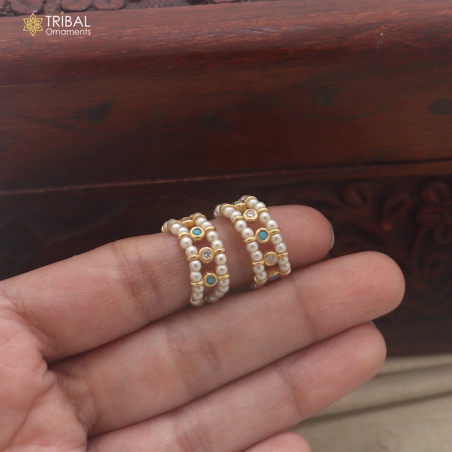 925 sterling silver pearl and turquoise stone laddu Gopala bangle kada traditional Krishna jewelry su1455