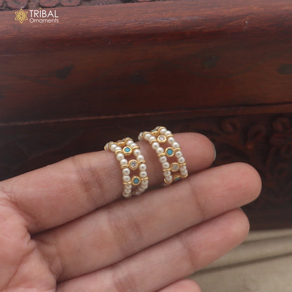 925 sterling silver pearl and turquoise stone laddu Gopala bangle kada traditional Krishna jewelry su1455