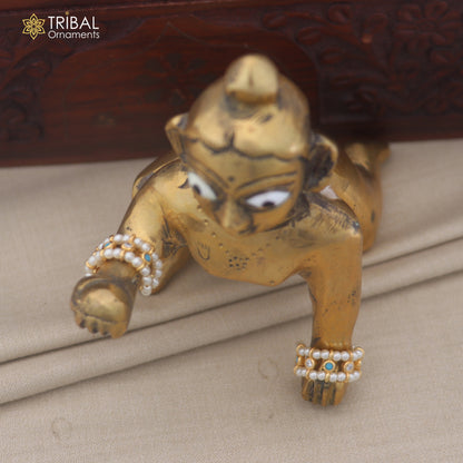 925 sterling silver pearl and turquoise stone laddu Gopala bangle kada traditional Krishna jewelry su1455
