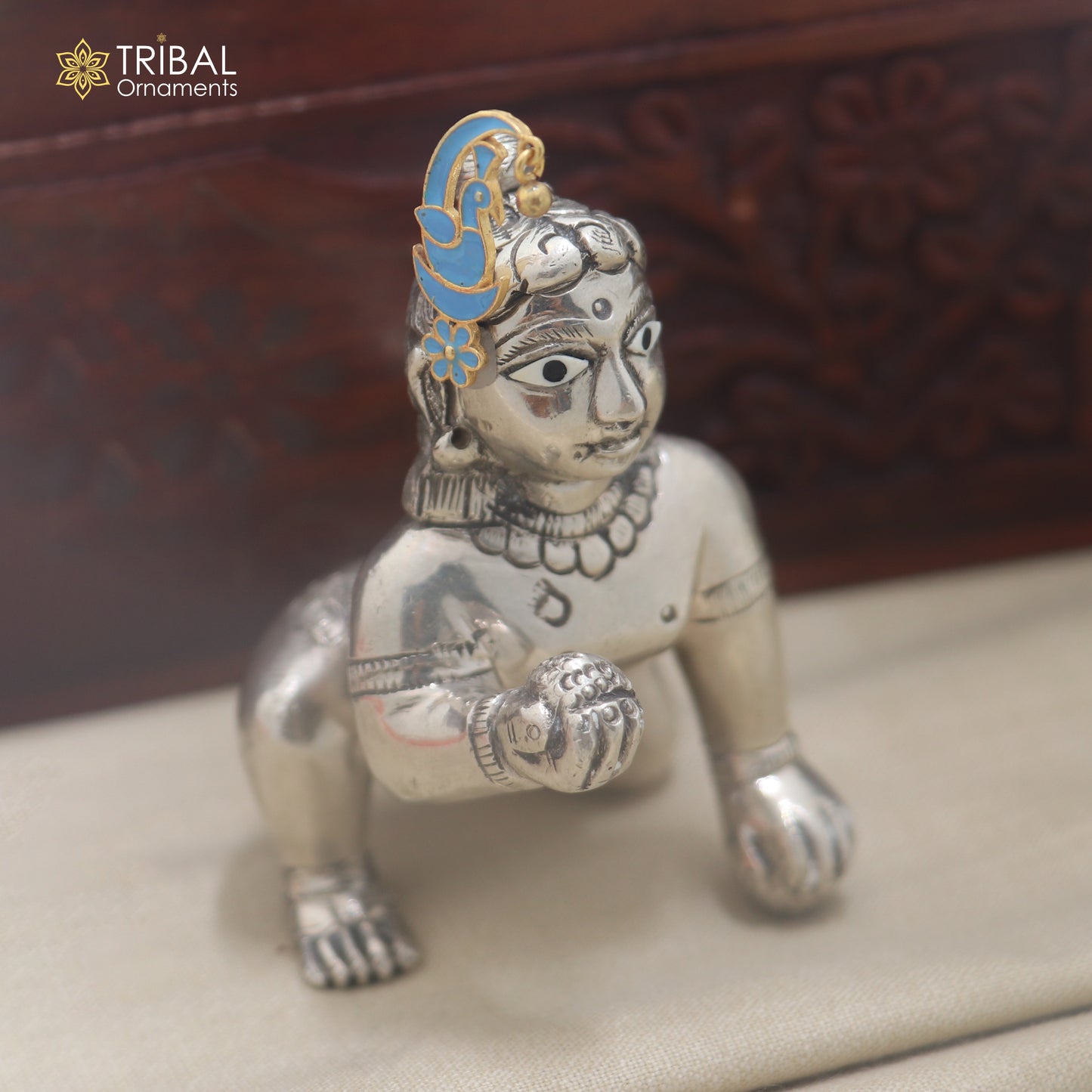 925 sterling silver peacock design laddu Gopala minakari sishful ( kalangi )traditional Krishna jewelry su1456