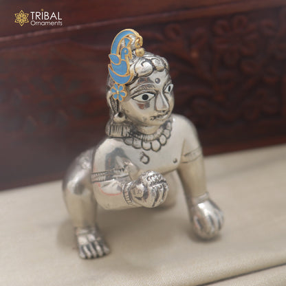 925 sterling silver peacock design laddu Gopala minakari sishful ( kalangi )traditional Krishna jewelry su1456