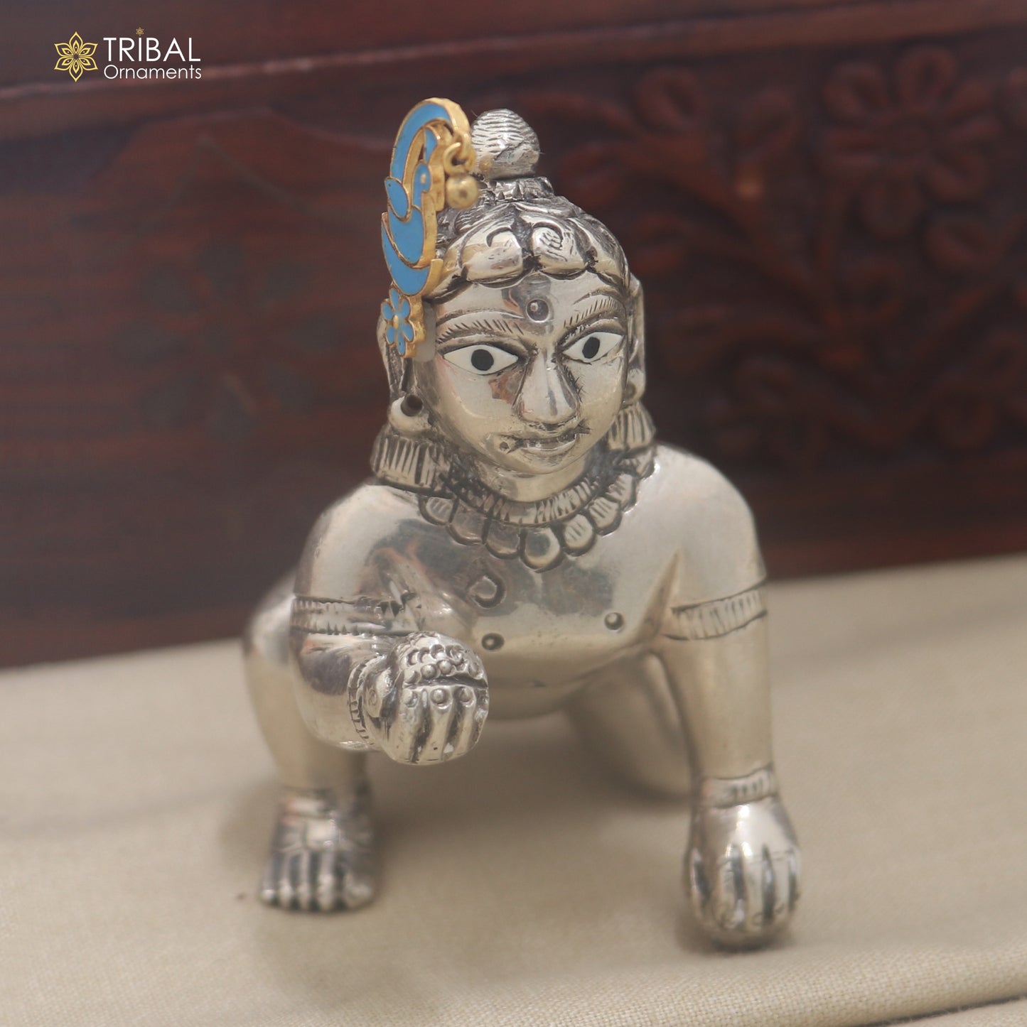 925 sterling silver peacock design laddu Gopala minakari sishful ( kalangi )traditional Krishna jewelry su1456